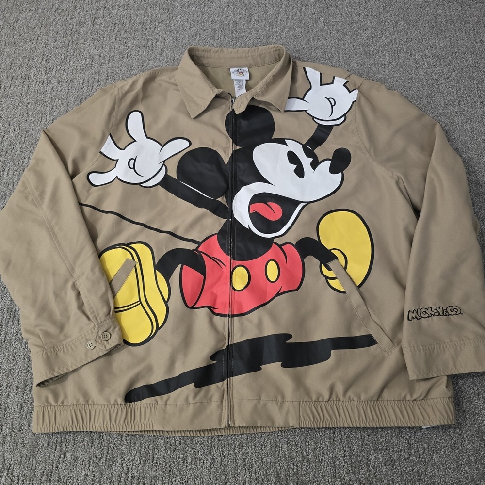 Disney Mickey & Co XXL Khaki Giant Graphic Zip Jacket Retro Streetwear